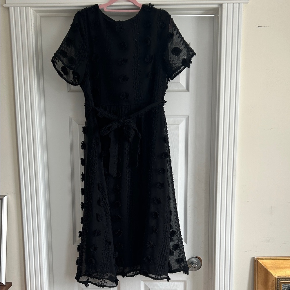 Anthropologie Polygram Black Textured Midi Dress with tie belt - Picture 1 of 10